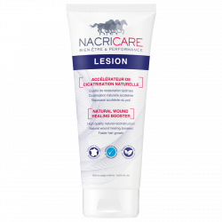 Tube de 200ml de crème Lesion de Nacricare - booster de cicatrisation naturelle pour les plaies superficielles, irritations, érosions cutanées, éraflures ou bien brûlures de frottement sur la peau du cheval ou du poney. Crème également adaptée aux blessures d'embouchure.