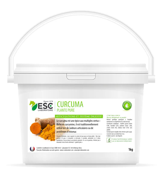Seau de curcuma de 1kg Le curcuma est une plante recommandée en cas d’inflammation articulaire chez le cheval