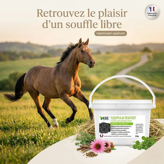 Cheval galopant en plein air, bénéfice respiration Equipulm Renfort.