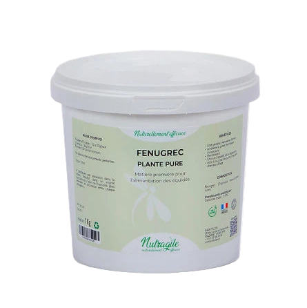 Seau Nutragile Fénugrec en poudre, complément naturel pour prise de poids cheval.