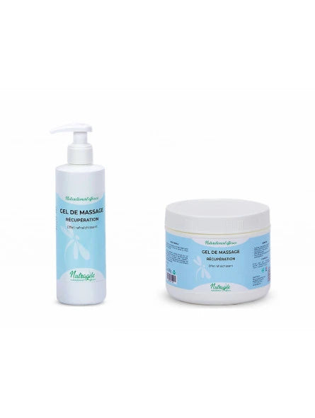 Flacon pompe et pot gel de massage effet rafraîchissant de Nutragile