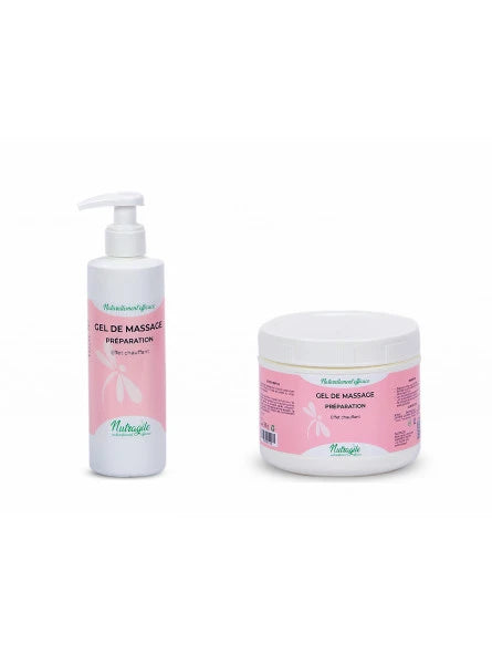 Flacon pompe ou pot de gel de massage préparation de nutragile pour préparer les tendons, les muscles et les articulations à l'effort