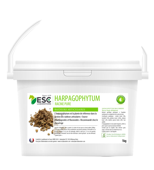 Seau Harpagophytum pur 1kg plante anti-arthrose et raideurs articulaires cheval.