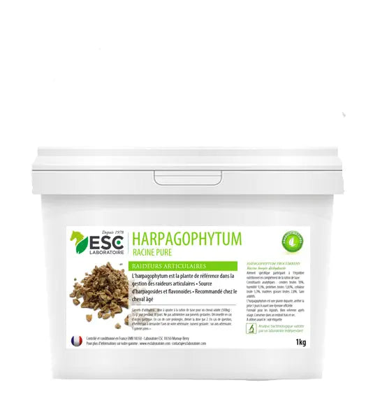 Seau Harpagophytum pur 1kg plante anti-arthrose et raideurs articulaires cheval.