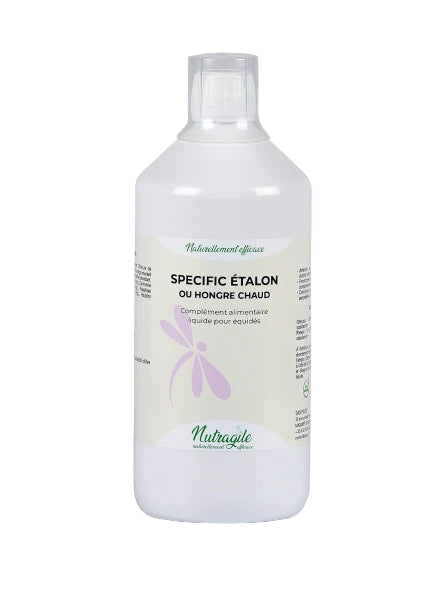 Flacon de complément alimentaire liquide Specific Étalon Nutragile 1 litre pour calmer les chevaux et hongres chauds.