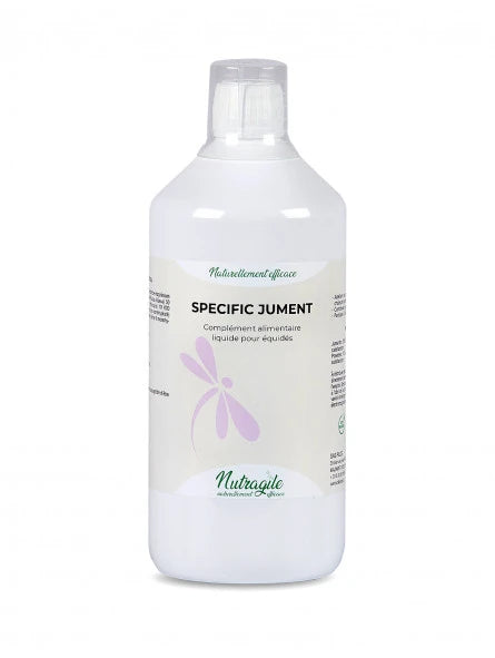 Flacon de complément alimentaire Specific juments pour soulager les effets des chaleurs chez la jument de la marque nutragile
