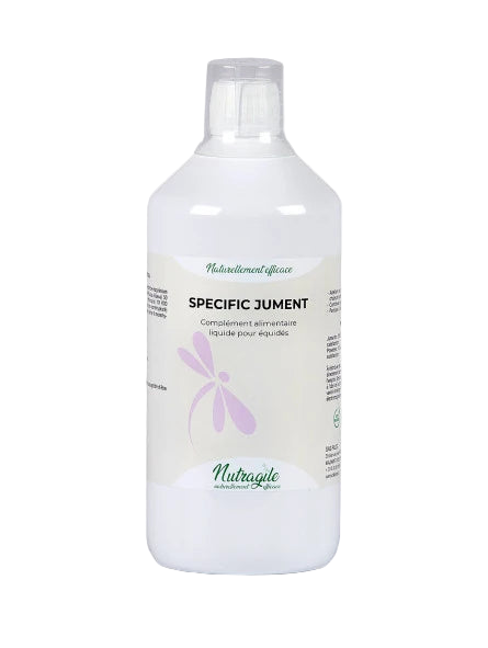Bouteille de complément alimentaire liquide Specific Jument Nutragile 1 litre pour réguler les chaleurs douloureuses de la jument.