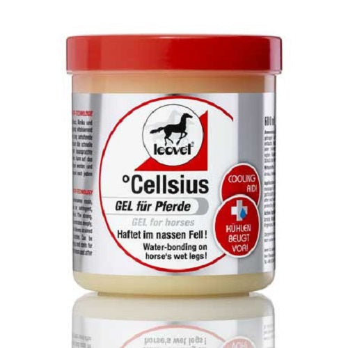 Pot de 600ml de gel refroidissant Cellsius de Leovet pour chevaux et poneys, ce soin offre un effet de refroidissement puissant et durable qui permet de prolonger les bienfaits de la douche froide.