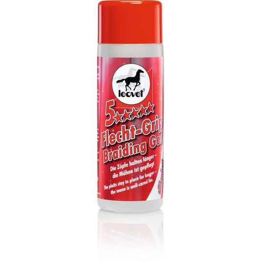 Flacon de 200ml de gel pour le tressage de la crinière et de la queue des chevaux et poneys de la marque LEOVET