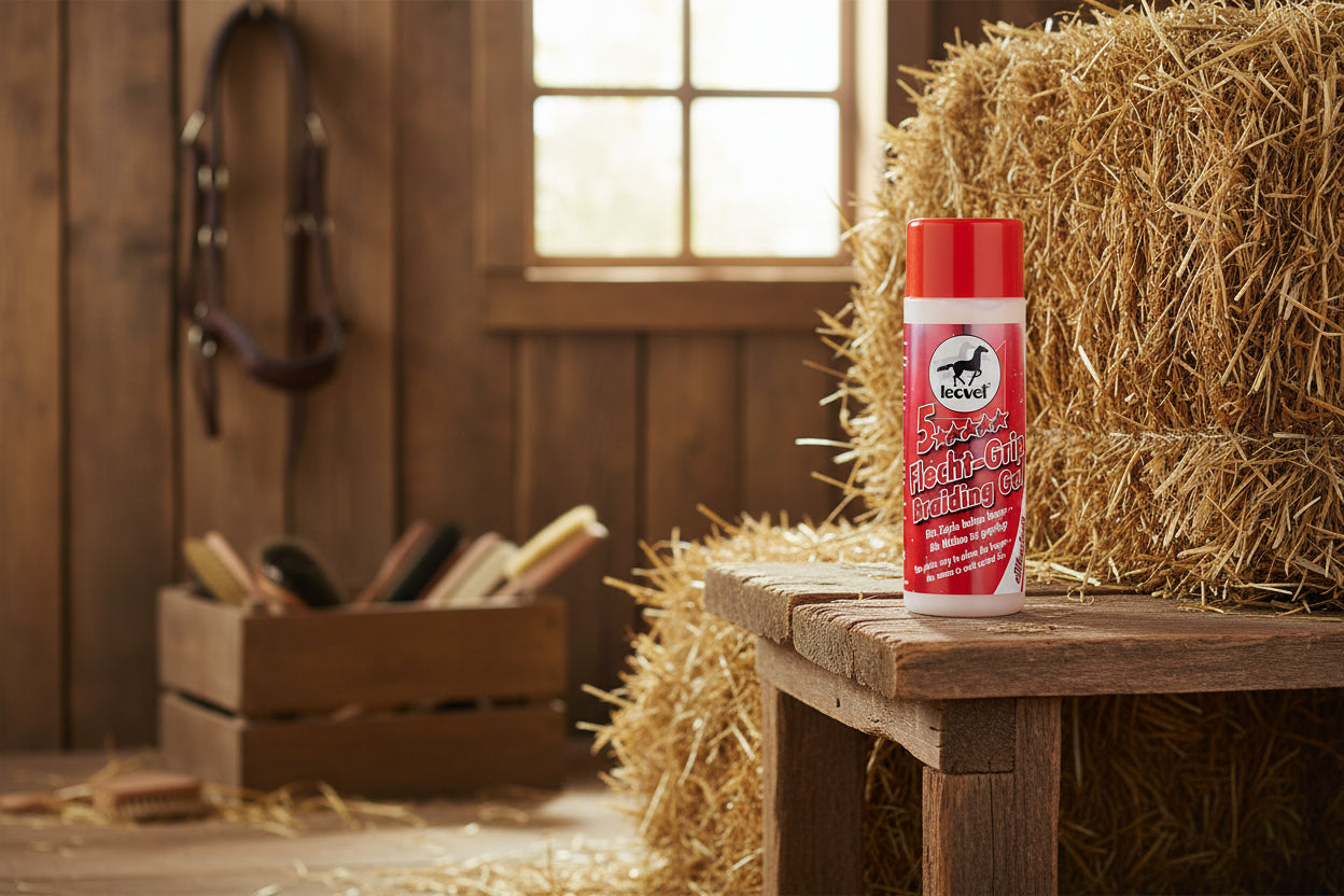 Flacon de 200ml de gel pour le tressage de la crinière et de la queue des chevaux et poneys de la marque LEOVET