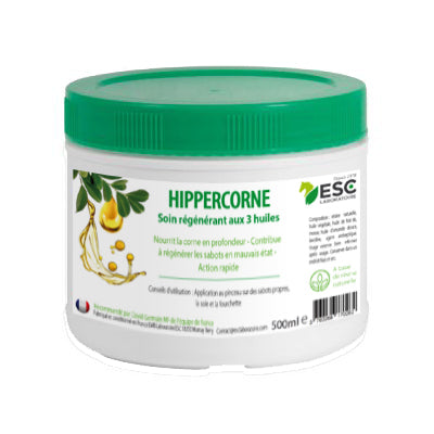 Pot de 500ml d’Hippercorne soin régénérant aux 3 huiles pour les sabots en mauvais état. Sa formule complexe en font un soin profond pour la corne des chevaux et poneys