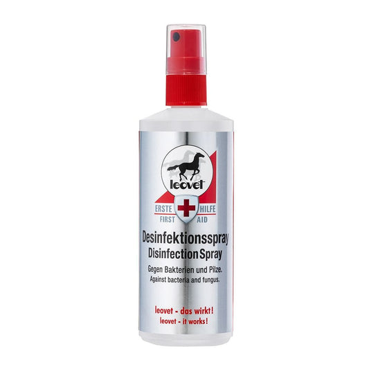Spray de 200ml de la gamme First Aid de Leovet   désinfectant pour la peau du cheval à appliquer lors de blessure superficielle, écorchure ou irritation.