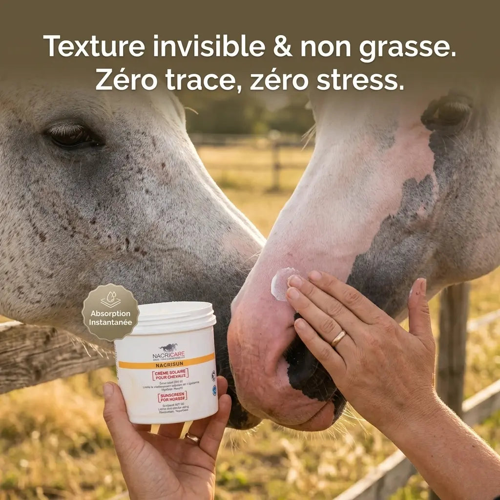 Crème solaire cheval Nacrisun à texture invisible non grasse pour naseaux.
