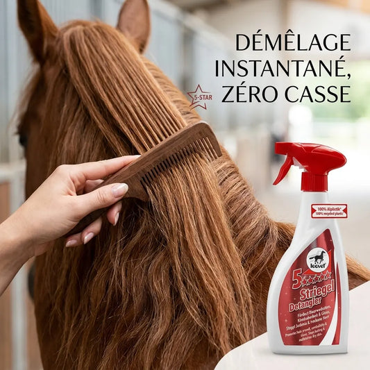 Démêlant Leovet 5 Star : brossage facile et sans casse pour la crinière du cheval.