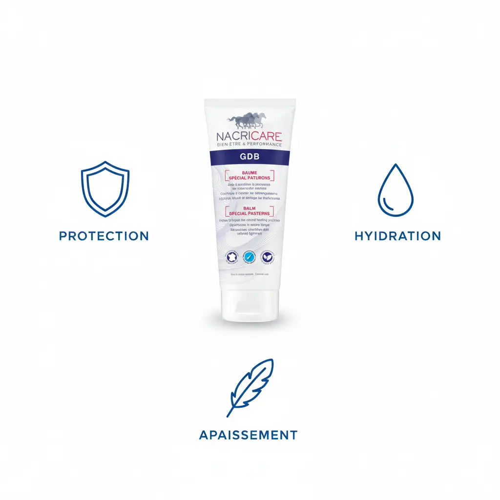 Baume GDB Nacricare : restaure, apaise et hydrate les paturons du cheval.