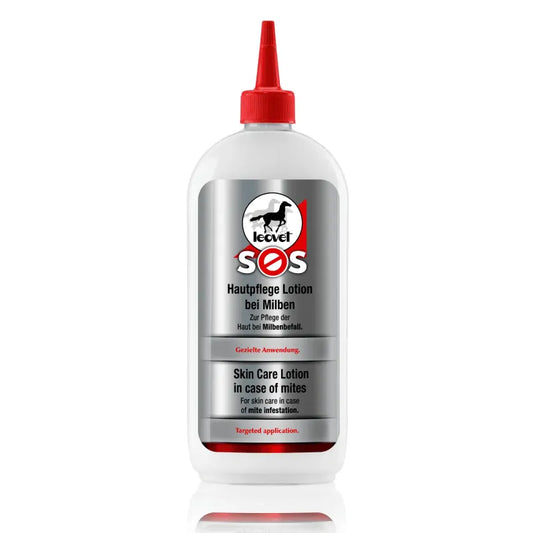 Flacon de 500ml de lotion anti-démangeaison SOS de Leovet , efficace contre les acariens et la dermite
