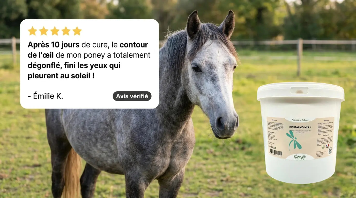 Avis client sur l'efficacité du complément Ophtalmo Mix Nutragile chevaux.