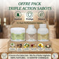 Visuel promotionnel Nutragile présentant le "Tri-Pack Performance Sabots".
Le coffret regroupe trois soins complémentaires : le Soin des Fourchettes, l'huile Forti Pied et l'huile Nutri Pied. En haut, trois icônes soulignent l'action "Assainit, Protège, Répare". Le bas de l'image met en avant une composition 100% naturelle via six ingrédients clés (Coco, Ricin, Avocat, Raisin, Tournesol, Karité).
L'ensemble garantit une fabrication française sans additifs chimiques pour une santé optimale du sabot.