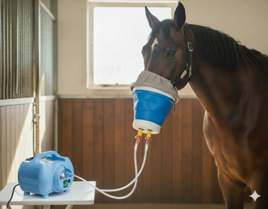 Nébuliseur utilisé par un cheval avec un masque rigide