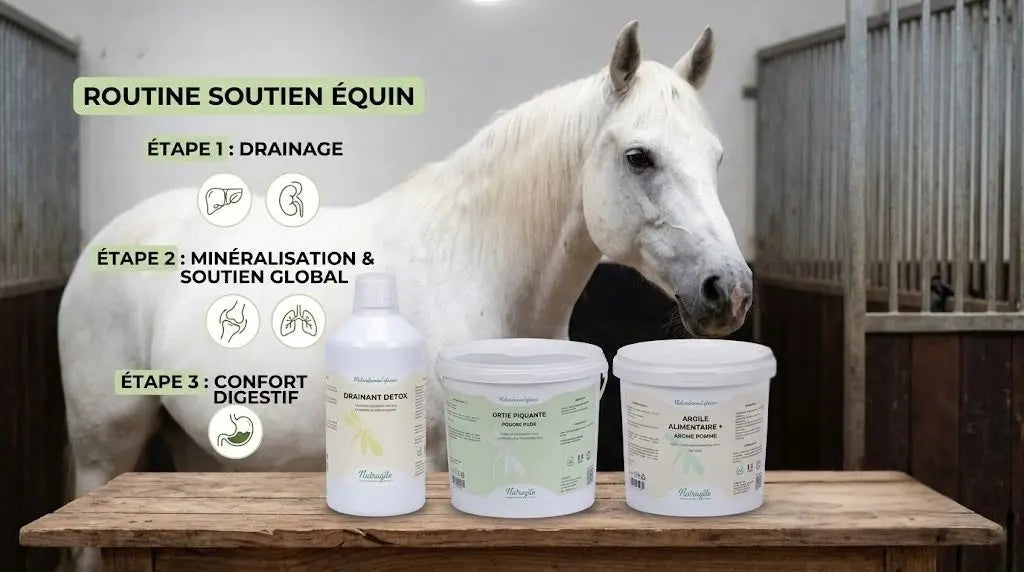 Infographie d'une routine de suppléments Nutragile pour chevaux 