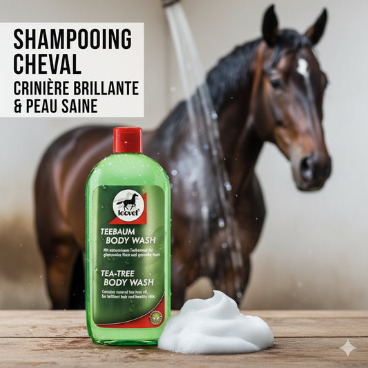 Présentation du shampoing pour cheval au tea tree 