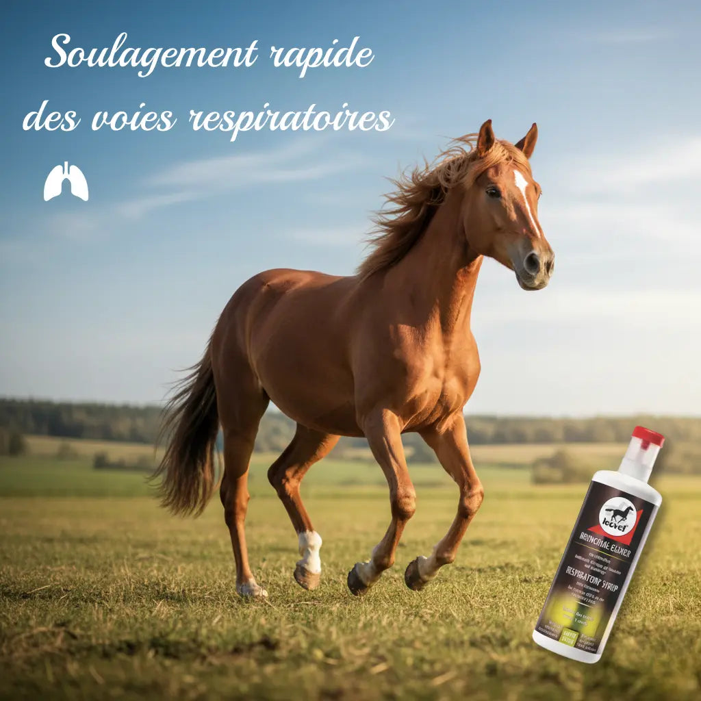 Cheval au galop respirant librement grâce au sirop Leovet Bronchial Elixir.