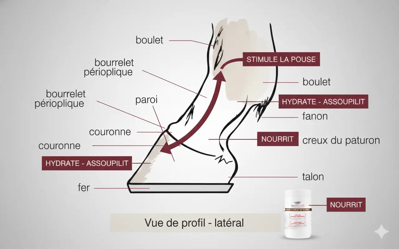 action de la graisse sur la paroi, la sole et la fourchette.