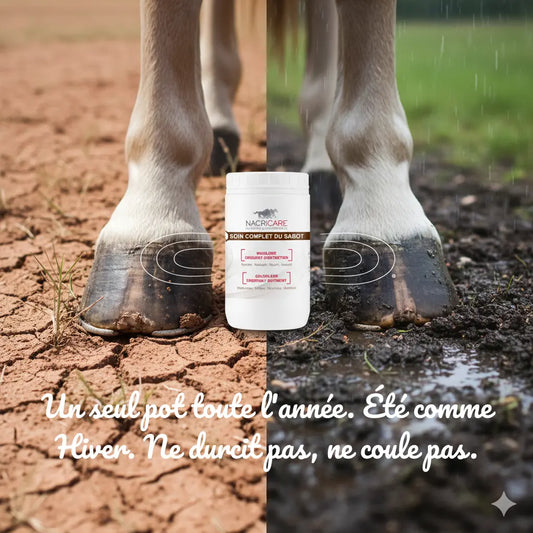 Graisse sabot cheval toutes saisons Nacricare : protège de l'humidité et de la sécheresse.
