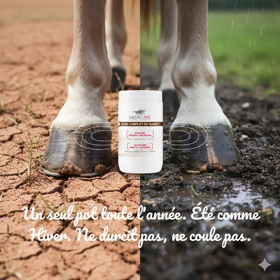 Graisse sabot cheval toutes saisons Nacricare : protège de l'humidité et de la sécheresse.