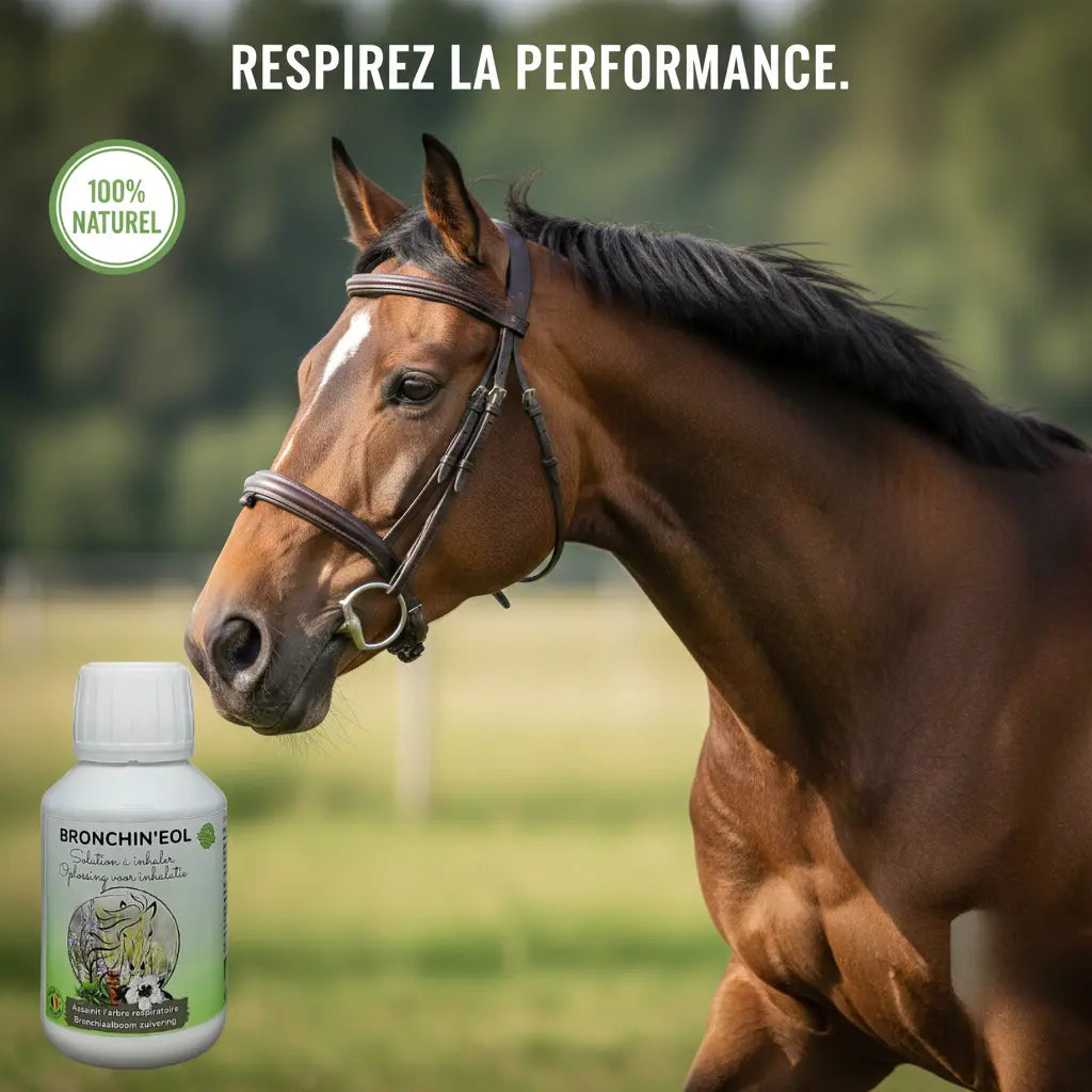 Cheval qui respire mieux grâce à l'inhalation Bronchineol.