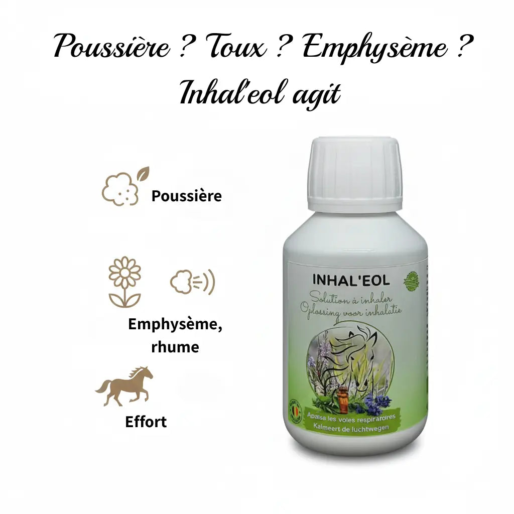 Inhaleol protège la respiration du cheval contre la poussière et le froid.