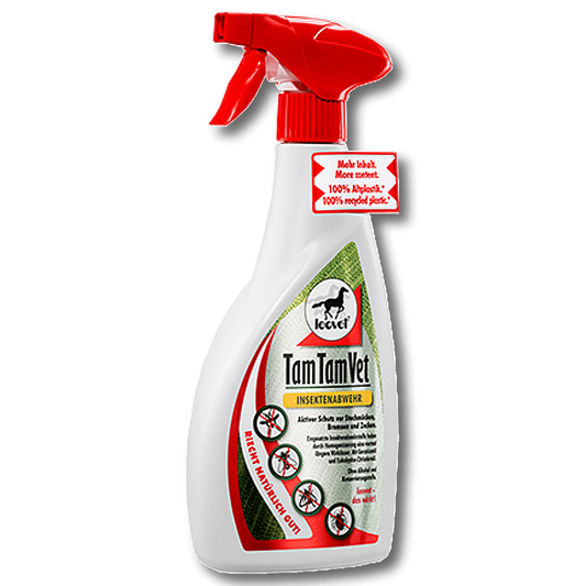 Spray anti mouche pour chevaux  et poneys 550ml TamTamVet de Leovet  formulé à base d’huiles essentielles aux propriétés répulsives contre les mouches, tiques, taons, moucherons et moustiques. La durée d’action des huiles essentielles est 4 fois plus longue grâce un processus d’homogénéisation.