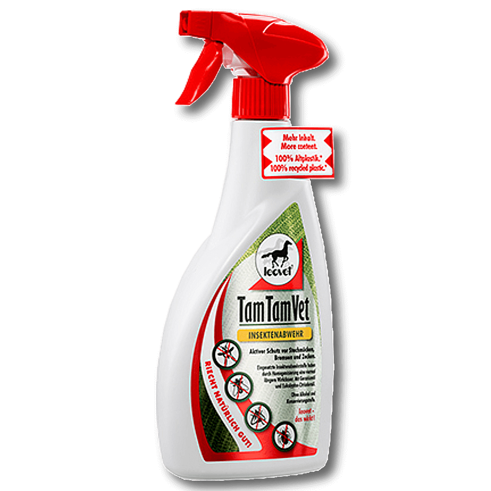 Spray anti mouche pour chevaux  et poneys 550ml TamTamVet de Leovet  formulé à base d’huiles essentielles aux propriétés répulsives contre les mouches, tiques, taons, moucherons et moustiques. La durée d’action des huiles essentielles est 4 fois plus longue grâce un processus d’homogénéisation.