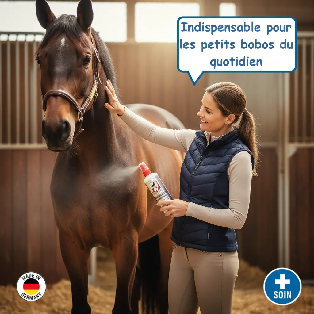 Avis cavalier sur le spray désinfectant Leovet pour soigner les plaies.