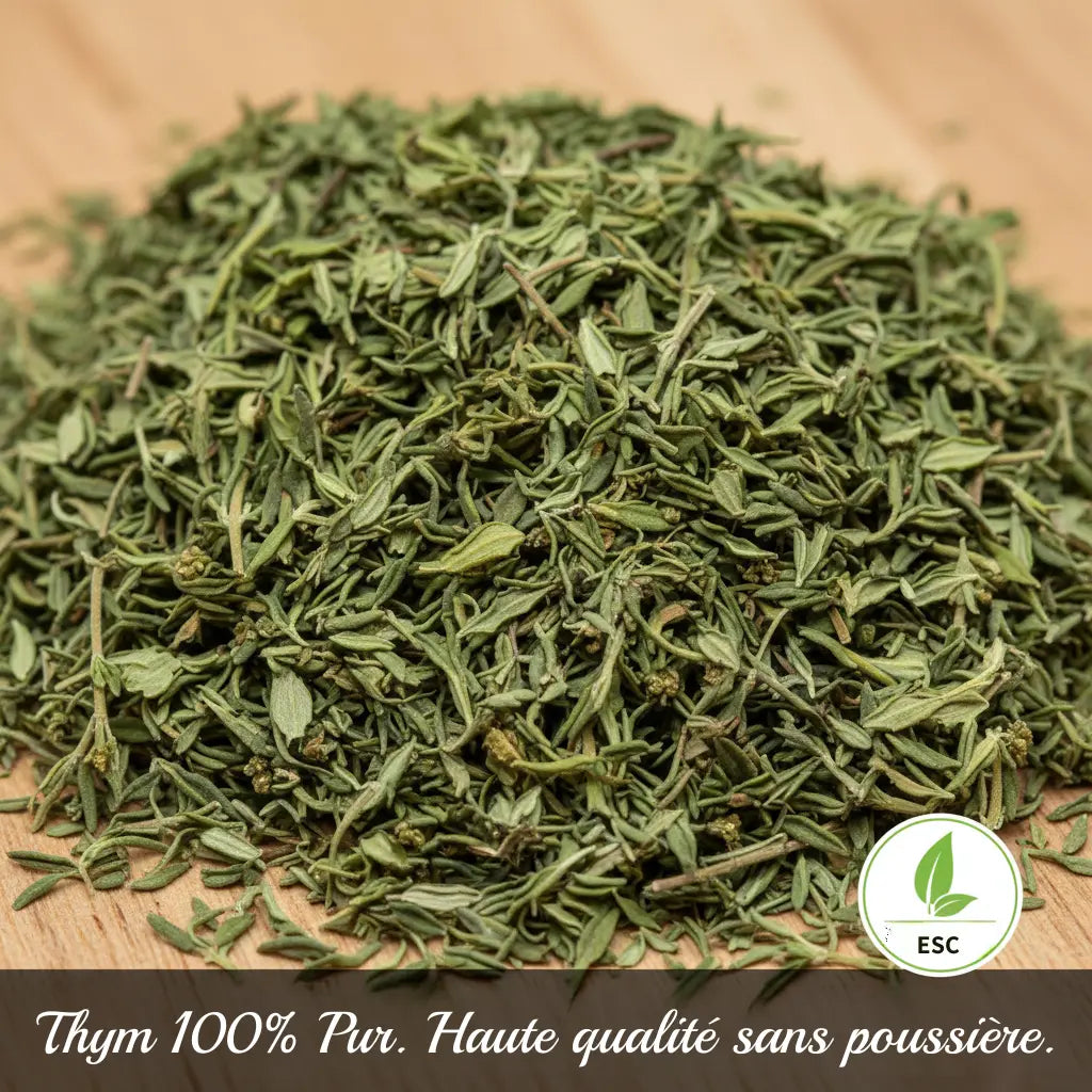 Thym pur pour cheval : feuilles séchées haute qualité sans poussière.