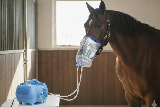 Nébuliseur utilisé par un cheval avec un masque souple topmask
