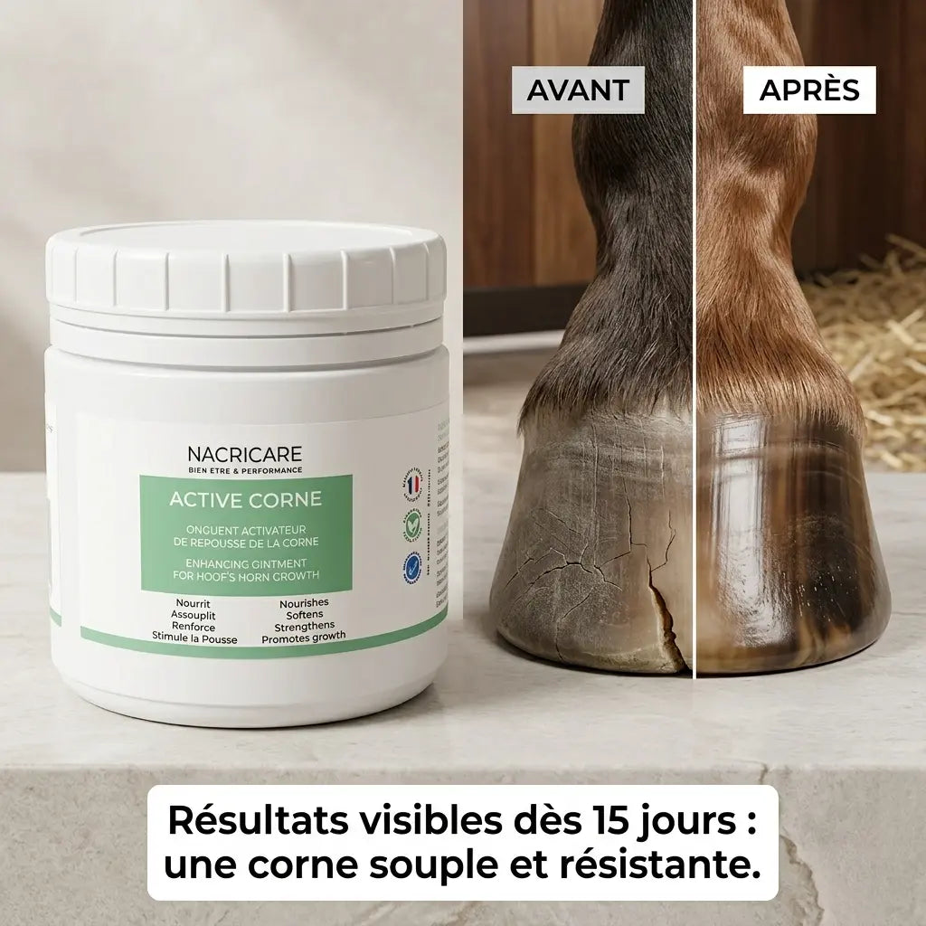 Comparaison avant après soin sabot cheval avec l'onguent de croissance Active Corne.