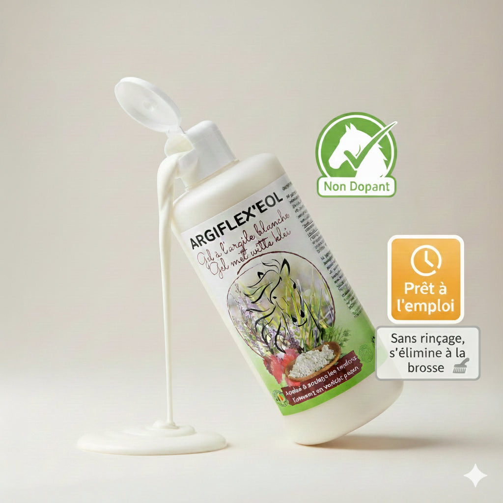 Pot Argiflexeol certifié non-dopant et fabrication française pour chevaux.
