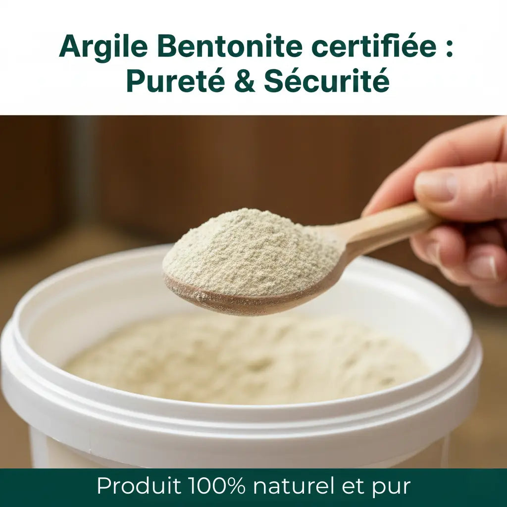 Gros plan texture argile alimentaire pure Nutragile pour ulcères chevaux.