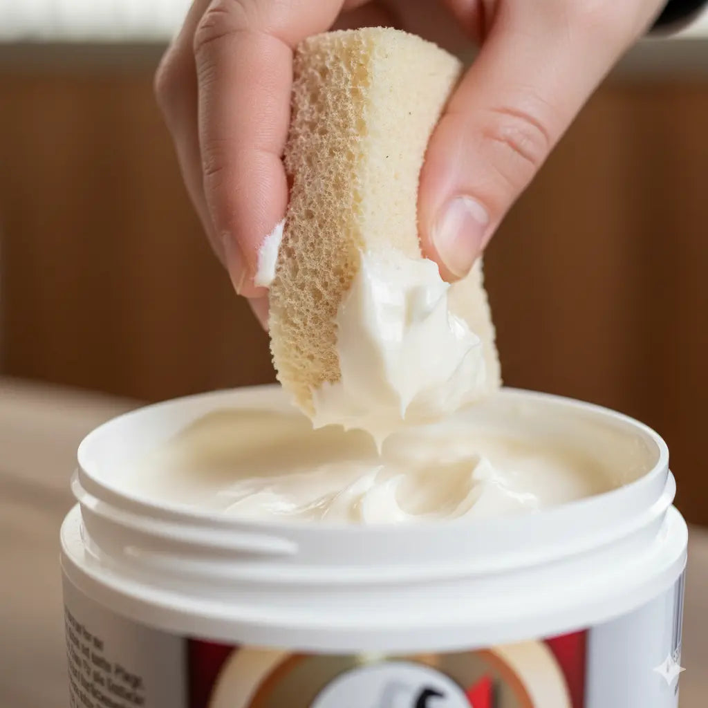 Texture onctueuse du baume pour cuir à la cire d'abeille.