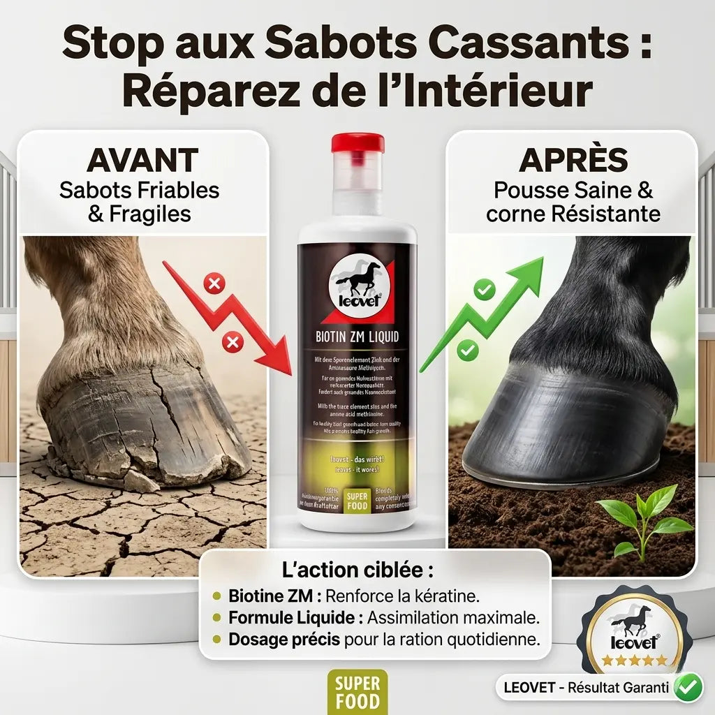 Comparaison avant après cure de biotine cheval pour sabots fragiles.