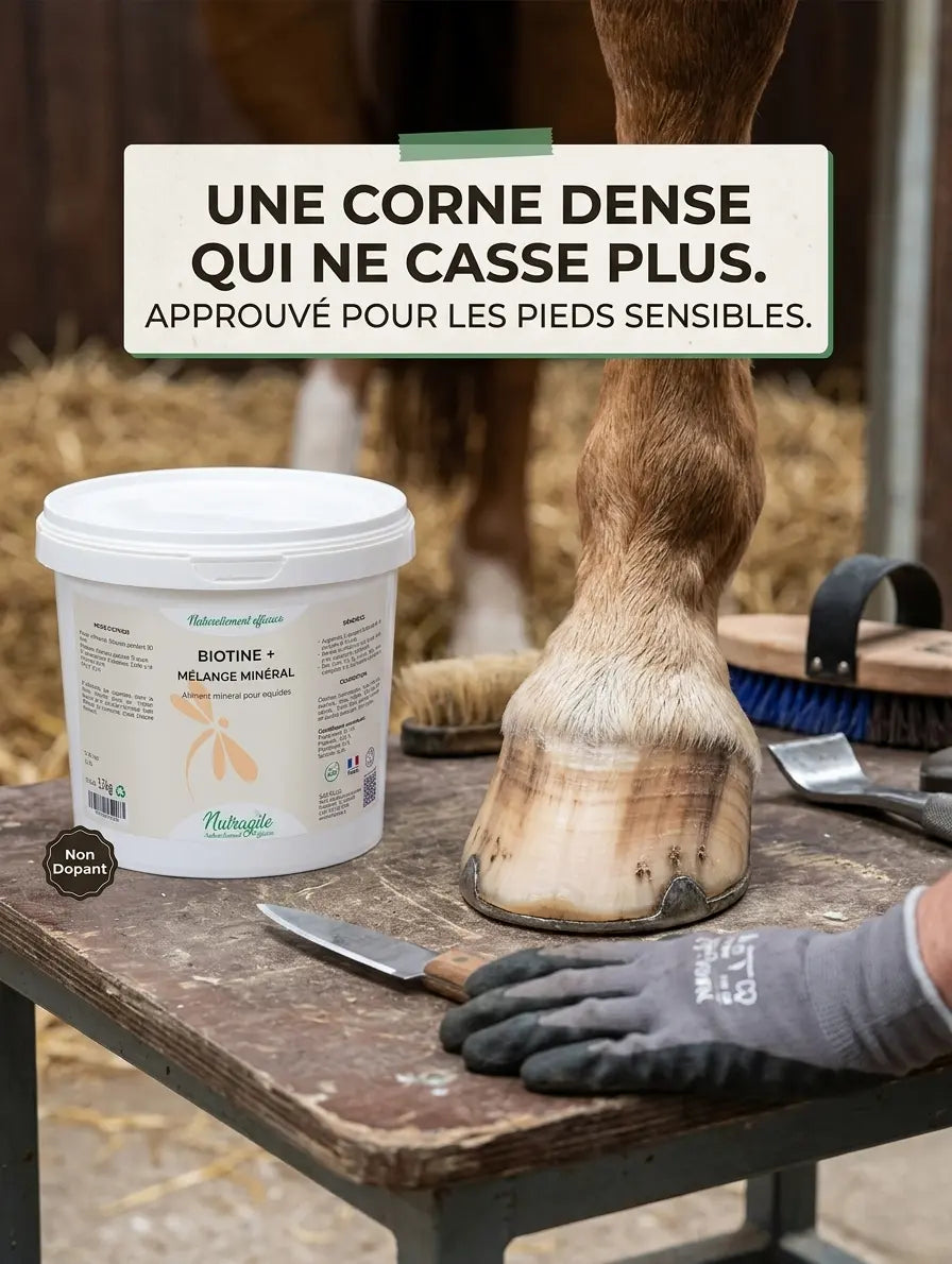 Sabot de cheval sain et solide après une cure de biotine Nutragile.