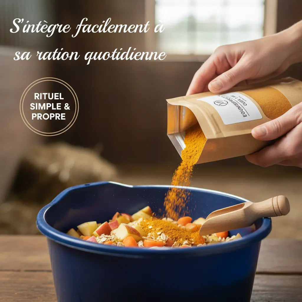 Comment donner du curcuma en poudre à son cheval dans sa ration.