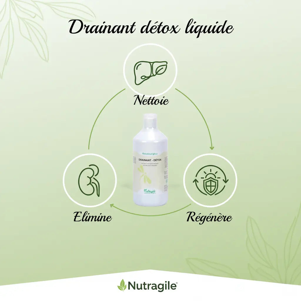 Infographie bénéfices drainage foie et reins pour cheval Nutragile.