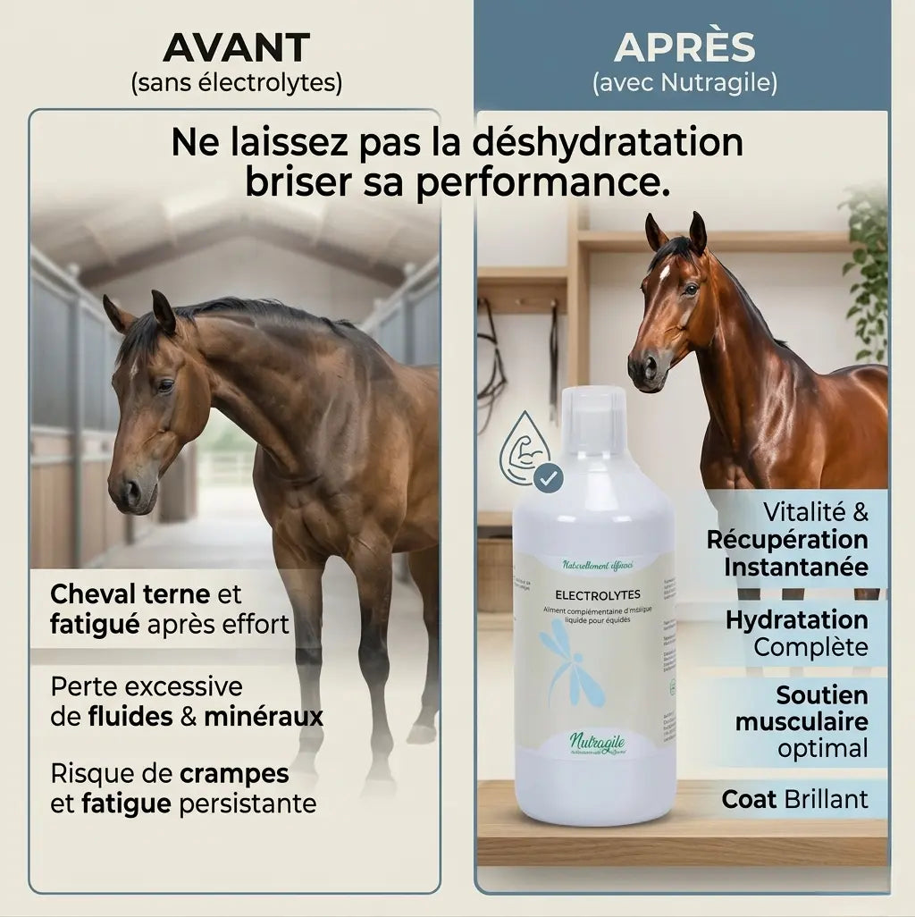 Comparatif efficacité electrolytes Nutragile pour la forme du cheval.