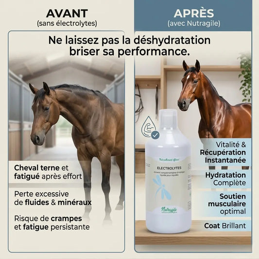 Comparatif efficacité electrolytes Nutragile pour la forme du cheval.