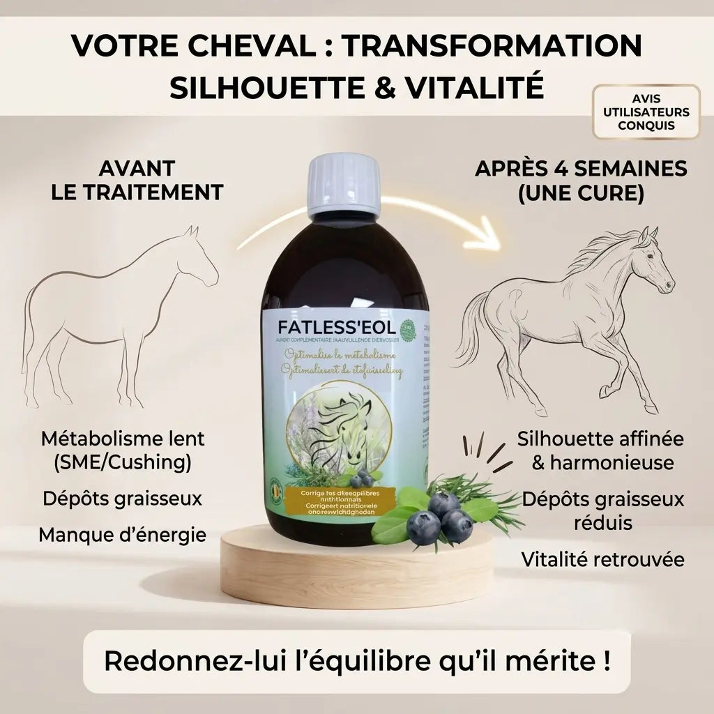 Schema de transformation silhouette et perte de surpoids cheval Fatless EOL