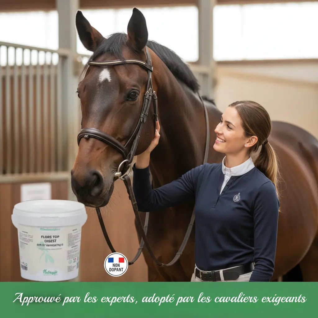 Cavalier serein avec son cheval utilisant les produits de soin Nutragile.
