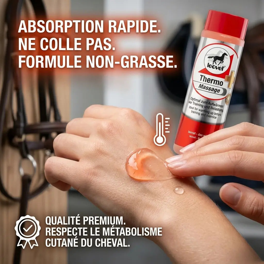 Texture gel Leovet Thermo Massage : absorption rapide sans résidus.