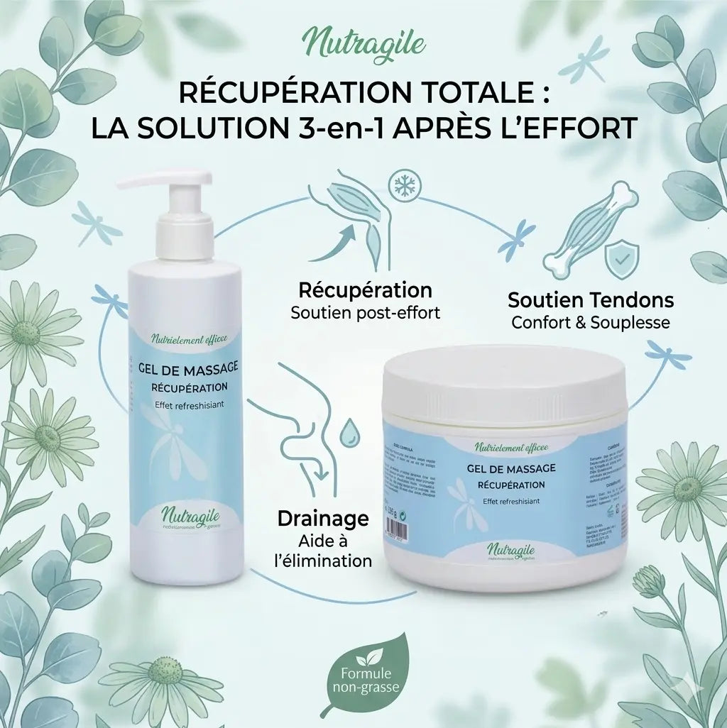 Bénéfices du gel Nutragile pour la récupération des tendons et muscles du cheval.